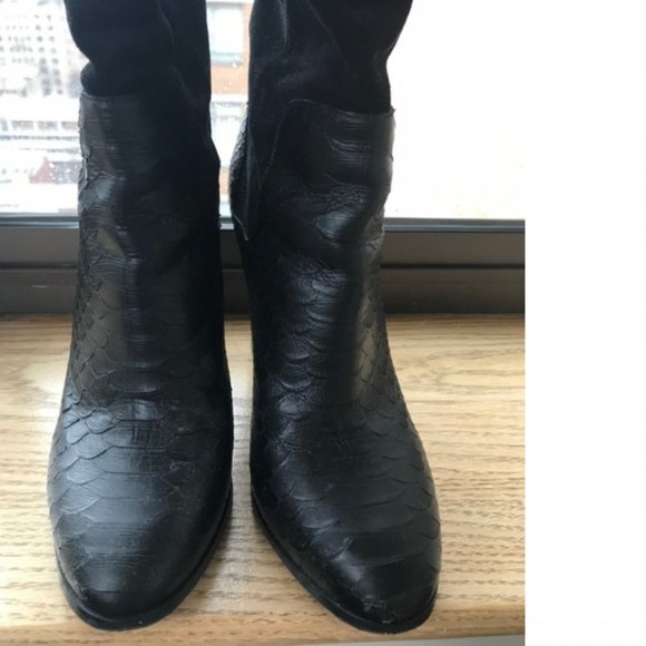 Vince Black Python Embossed Leather and Suede Boots/Booties - Picture 5 of 11